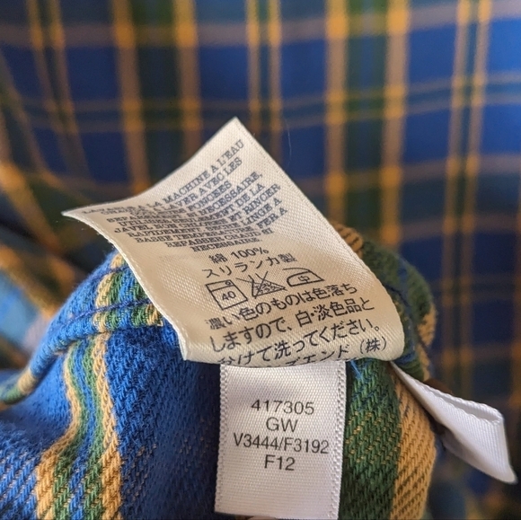 Lands' End Canvas Blue Yellow Cotton Plaid Long Sleeve Button Front Shirt Large - Picture 6 of 8